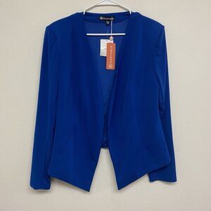 New W by Wantable Open Front Blazer Women's Size 1X Royal Blue Shoulder Pad Soft